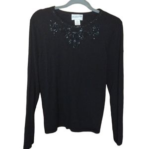 Pendleton Women's Vintage 100% Merino Wool Black Sweater with Bead Detail